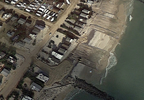 Google Earth visual of the Holgate section of Long Beach Island, N.J., on Nov. 3, 2012, just days after Hurricane Sandy made landfall.